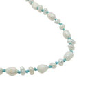 Collier doré petites perles de culture et fil turquoise 42 cm
