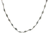 Collier doré alternance labradorite, pierre de lune, perles dorées et noeuds gris 50 cm