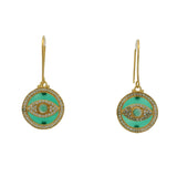 Boucles d'oreilles dorées médaille oeil en onyx verte et zircons blancs