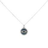 Collier argent 925 médaille oeil en lapis lazulis et zircons 42 cm