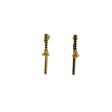Boucles d'oreilles dorées pendantes double barre avec zircons noirs