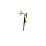 Boucles d'oreilles dorées pendantes double barre avec zircons noirs