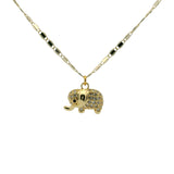 Collier doré et éléphant bombé avec des zircons 50cm
