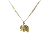 Collier doré et éléphant bombé avec des zircons 50cm