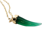 Collier doré corne onyx verte 60 cm