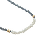 Collier doré en iolite, perles de culture et perles dorées 38 cm