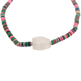 Bracelet doré disques vinyles colorés et quartz rose