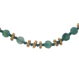Collier doré perles vertes, couronnes dorées et noeuds verts 42 cm