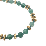 Collier doré perles vertes, couronnes dorées et noeuds verts 42 cm