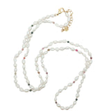 Collier doré perles de culture alternées à de la tourmaline 60 cm