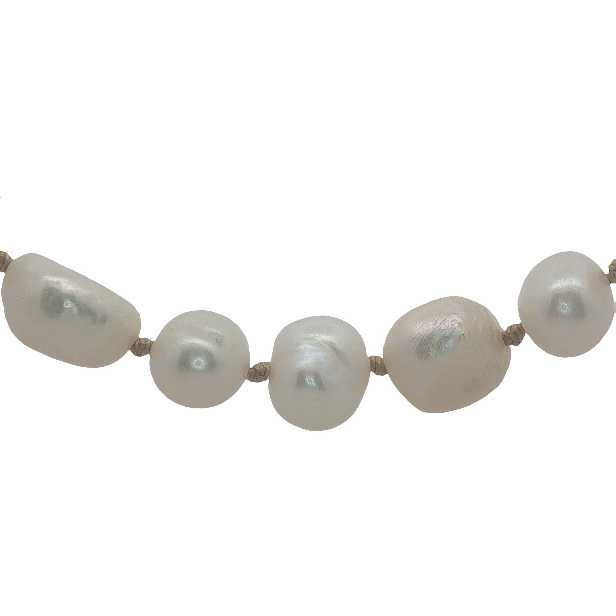 Collier doré perles de culture de différentes tailles avec noeuds beige 60 cm