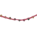 Collier doré cordon rose multi tourmaline et perles dorées 60 cm