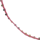 Collier doré cordon rose multi tourmaline et perles dorées 60 cm