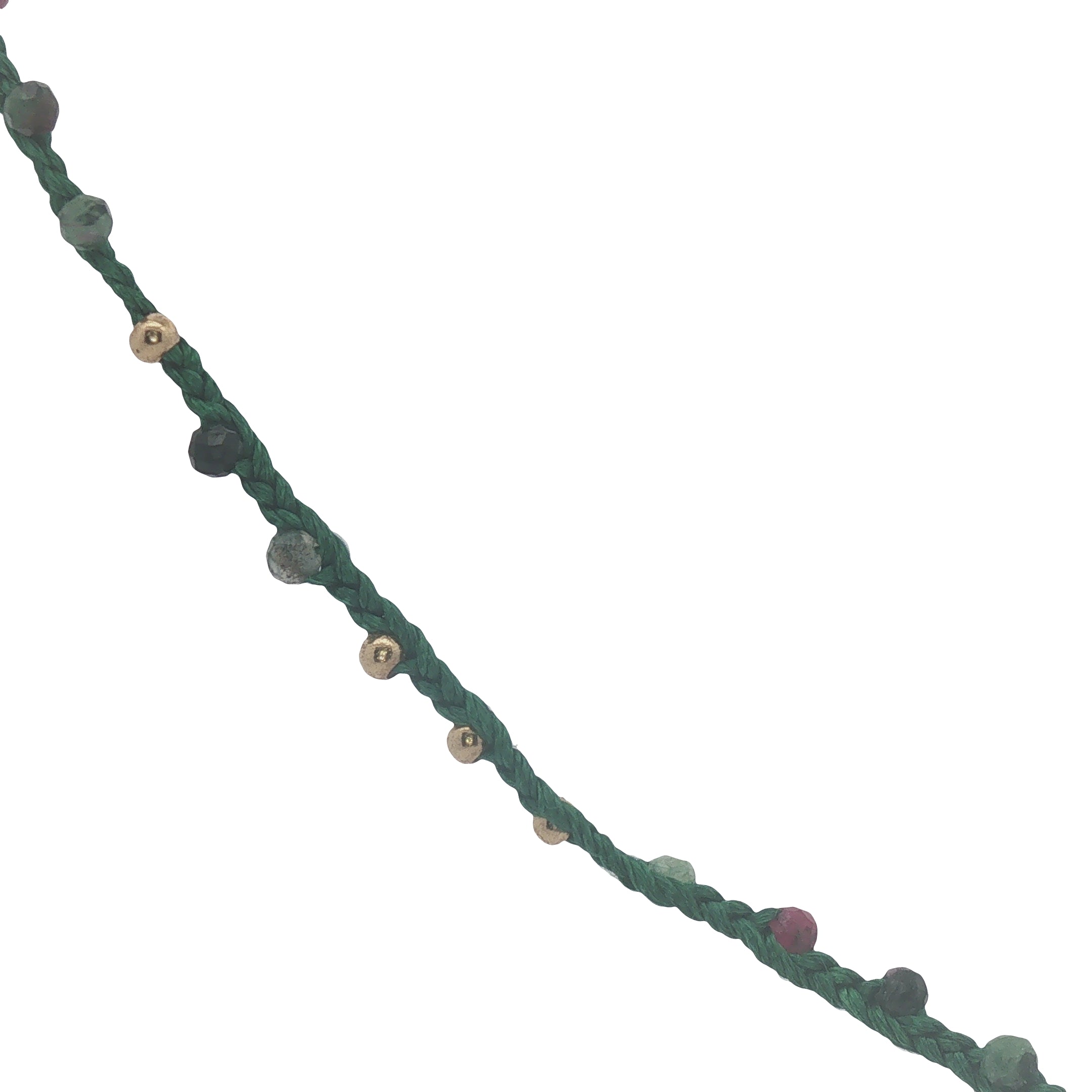 Collier doré cordon vert rubis zoisite et perles dorées 60 cm