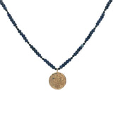 Collier doré lapis lazulis médaille avec oeil gravé 60 cm