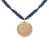 Collier doré lapis lazulis médaille avec oeil gravé 60 cm