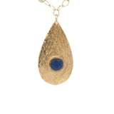 Collier doré pendentif en forme de goutte avec lapis lazulis 60 cm