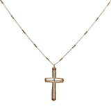 Collier doré croix martelée avec prehnite à l'intérieur 42 cm