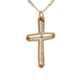 Collier doré croix martelée avec prehnite à l'intérieur 42 cm