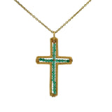 Collier doré croix martelée avec enfilade d'onyx verte 42 cm