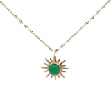 Collier doré soleil onyx verte cabochon 42 cm