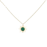 Collier doré soleil onyx verte cabochon 42 cm