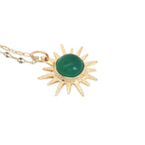 Collier doré soleil onyx verte cabochon 42 cm