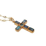 Collier doré avec croix en labradorite 42 cm
