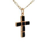 Collier doré croix onyx noire 50 cm