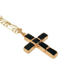 Collier doré croix onyx noire 50 cm