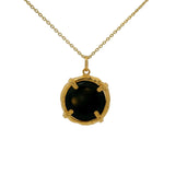 Collier doré onyx noire ronde sertie 4 griffes martelées