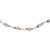 Collier doré avec tourmaline, quartz rose et noeuds blancs 60 cm