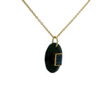 Collier doré onyx noire ovale avec rectangle en lapis lazulis 42 cm