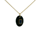 Collier doré onyx noire ovale avec rectangle en lapis lazulis 42 cm