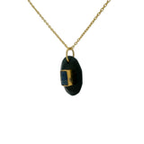 Collier doré onyx noire ovale avec rectangle en lapis lazulis 42 cm