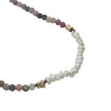 Collier doré tourmaline et rang de perles de culture 38 cm