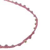 Collier doré cordon rose tourmaline rose et perles dorées 60 cm