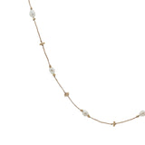 Collier sur fil doré perles de culture et couronnes dorées 60 cm