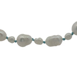 Collier doré petites et grandes perles de culture noeuds turquoise 50 cm