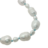 Collier doré petites et grandes perles de culture noeuds turquoise 50 cm