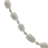 Collier doré alternance petites et grandes perles de culture avec noeuds turquoise 60 cm