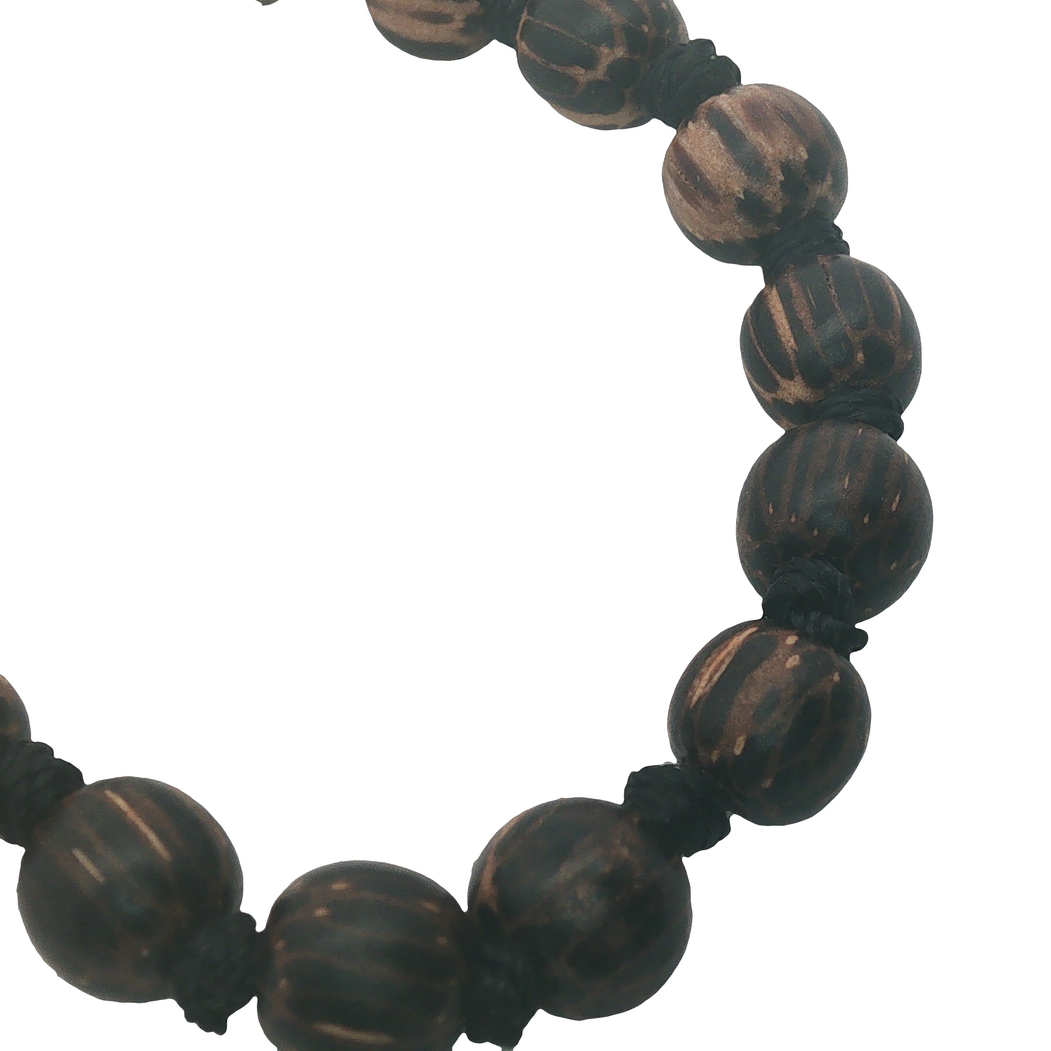 Collier doré perles en bois marron et noeuds marron 75 cm