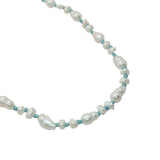 Collier doré petites perles de culture et fil turquoise 60 cm