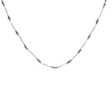 Collier doré fil marron avec onyx verte, quartz fumé et perles dorées 60 cm