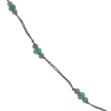 Collier doré fil marron avec onyx verte, quartz fumé et perles dorées 60 cm