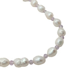 Collier doré perles de culture et améthyste 42 cm