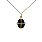 Gold necklace with gold cage stone pendant