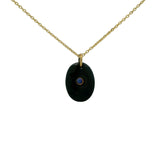 Collier doré onyx noire ovale facettée avec Lapis lazulis