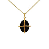 Collier doré onyx noire dans une cage dorée 42 cm
