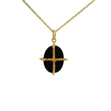 Collier doré onyx noire dans une cage dorée 42 cm